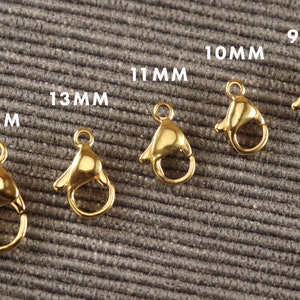 Chiusure per aragosta in metallo placcato oro 24K in acciaio inossidabile 10 pezzi SCEGLIERE 9mm 10mm 11mm 13mm 15mm F1 immagine 1