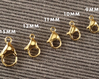 Fermoir mousqueton en métal plaqué or 24 carats, 10 pièces au choix : 9 mm 10 mm 11 mm 13 mm 15 mm F1