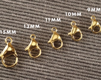 Karabinerverschlüsse aus 24 Karat vergoldetem Metall aus Edelstahl, 10 Stück, WÄHLEN Sie 9 mm, 10 mm, 11 mm, 13 mm, 15 mm F1