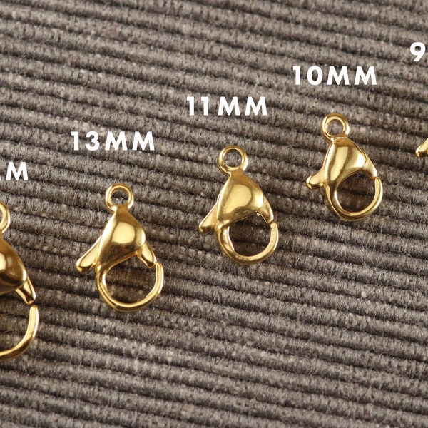 Stainless Steel 24K Gold Plated Metal Lobster Clasps 10 Pieces CHOOSE 9mm 10mm 11mm 13mm 15mm F1