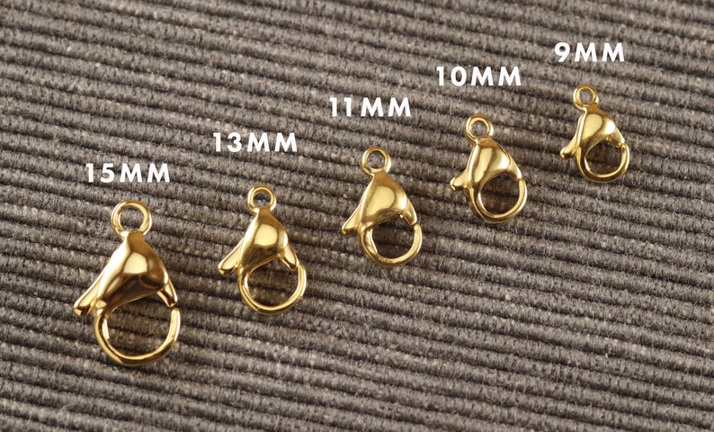 Chiusure per aragosta in metallo placcato oro 24K in acciaio inossidabile 10 pezzi SCEGLIERE 9mm 10mm 11mm 13mm 15mm F1 immagine 1