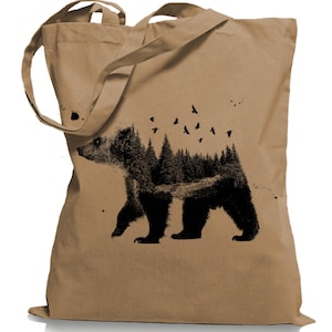 Forrest Bear  - Jutebeutel Turnbeutel - Stoffbeutel Hipster Sportbeutel Rucksack Tasche Bär Grizzly Birds Nature mit Motiv bedruckt Tote Bag