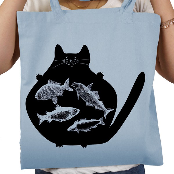Catfish cotton bag jute bag gym bag - fabric bag hipster sports bag backpack bag with motif printed tote bag
