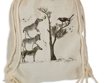 Zebra Krähe - Gymsac Turnbeutel - Stoffbeutel Hipster Sportbeutel Rucksack Tasche Pferd Afrika Crow