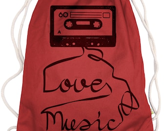 Ma2ca® - Love Music Old Tape Kassette Gymsac Turnbeutel - Stoffbeutel Tasche Hipster Sportbeutel Rucksack bedruckt Music Cassette