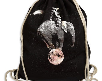 Space Elephant - Gymsac Turnbeutel - Stoffbeutel  Hipster Sportbeutel Rucksack Tasche Weltall Astronaut Indien Afrika Elefant