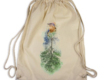 Tree Bird Watercolor  - Gymsac Turnbeutel