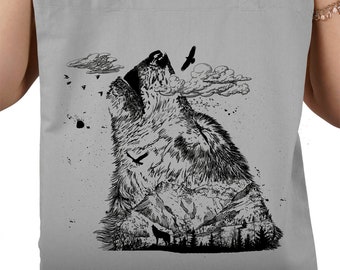 Wolf Mountain Jutebeutel Turnbeutel - Stoffbeutel Hipster Sportbeutel Rucksack Tasche mit Motiv bedruckt Tote Bag