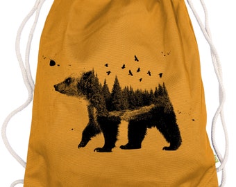 Ma2ca® - Waldbär Bear Wood Wald Wälder Gymsac Turnbeutel - Stoffbeutel Tasche Hipster Sportbeutel Rucksack bedruckt  Bär Natur