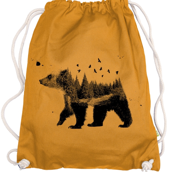 Ma2ca® - Waldbär Bear Wood Wald Wälder Gymsac Turnbeutel - Stoffbeutel Tasche Hipster Sportbeutel Rucksack bedruckt  Bär Natur