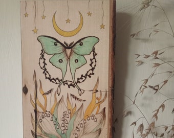 Luna-fjäril Actias Luna-väggbonad Cottagecore-konstdekoration Nyckfull naturkonst Gåva för naturälskare Insektväggkonst