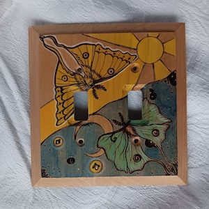 2 toggle light switch cover Unique Wood floral switchplate Fireflies lights decor Fireflies functional art Whimsical switchplate cover