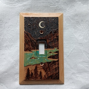 Single light switch cover Unique mountain landscape nature switch plate cover wood 1 toggle light switch Whimsical switch plate