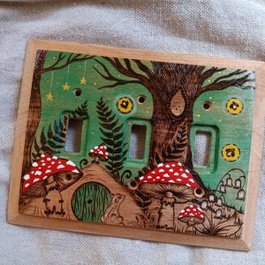 Botanical light switch cover Unique Floral handpainted nature switch plate cover wood light switch Whimsical switch plate