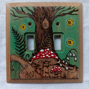 Botanical light switch cover Unique Floral handpainted nature switch plate cover wood light switch Whimsical switch plate