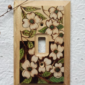 1 toggle botanical light switch cover unique Floral handpainted switch plate cover wood Double light switch cover