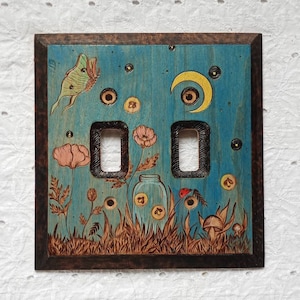 Botanical light switch cover Unique Floral handpainted nature switch plate cover wood light switch Whimsical switch plate