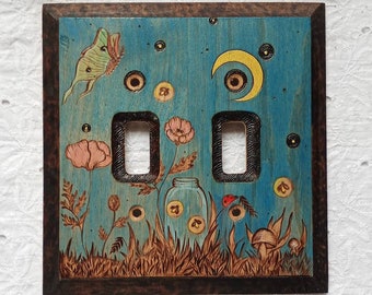 Botanical light switch cover Unique Floral handpainted nature switch plate cover wood light switch Whimsical switch plate