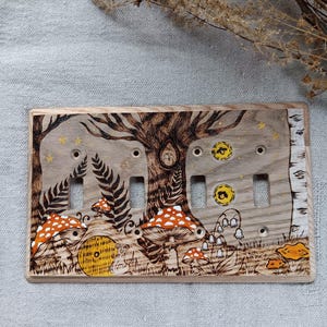 Botanical light switch cover Unique Floral handpainted nature switch plate cover wood light switch Whimsical switch plate