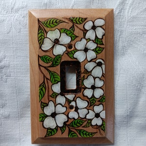 1 toggle botanical light switch cover unique Floral handpainted switch plate cover wood Double light switch cover