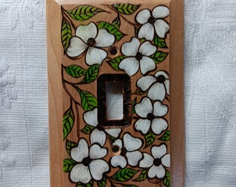 1 toggle botanical light switch cover unique Floral handpainted switch plate cover wood Double light switch cover