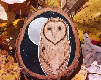 Barn owl wall decor | owl art | owl and moon | bird of pray | bird art | nocturnal creature | wise owl | owl gift