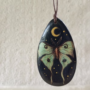 Handmade luna moth teardrop necklace pendant Gothic jewelry for women Whimsical goth jewelry Insect jewelry Moon moth accessory Mom gift