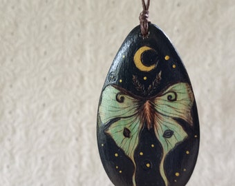 Handmade luna moth teardrop necklace pendant Gothic jewelry for women Whimsical goth jewelry Insect jewelry Moon moth accessory Mom gift