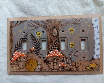 Handgemachte Lichtschalterabdeckung aus Holzgebrannt und bemalt Einzigartige Natur inspirierte Schalterabdeckung Kunst Wunderliche Lichtschalterabdeckung