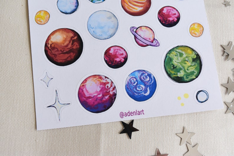 Watercolour /& Gouache Sticker Pack Painted Planets