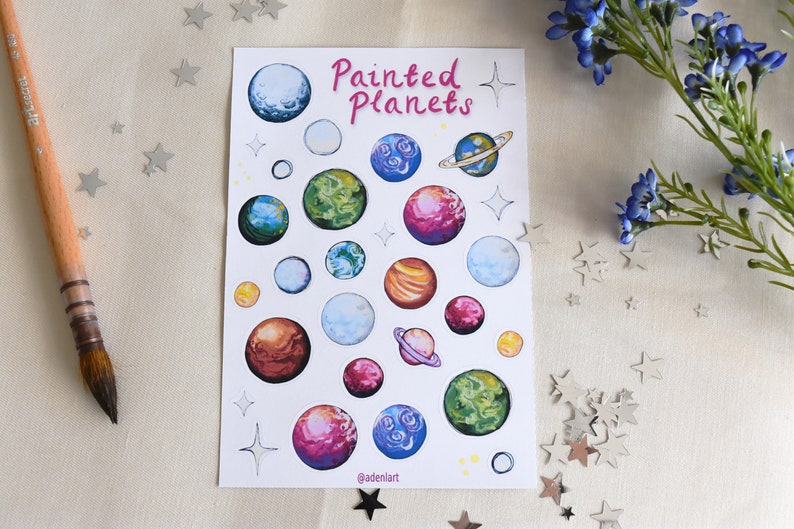 Watercolour /& Gouache Sticker Pack Painted Planets