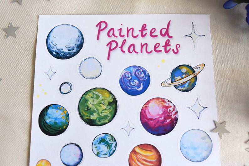 Watercolour /& Gouache Sticker Pack Painted Planets