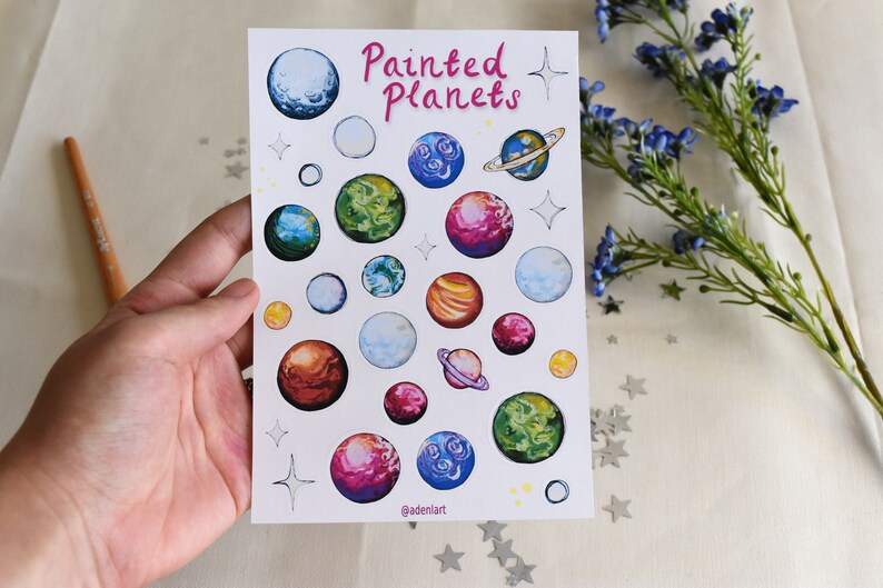 Watercolour /& Gouache Sticker Pack Painted Planets