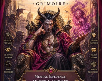 May include: A book cover titled Demon Dantalion Grimoire featuring a horned figure in a red robe sitting on a throne. The text includes Mental Influence, Emotional Command, and Psychological Mastery by Master Teacher Rhyan Hyroc, Terra Incognita Academy, and terraincognitaacademy.com.