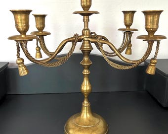 Vintage Messing Kerzenleuchter mit Seil und Quastenakzenten