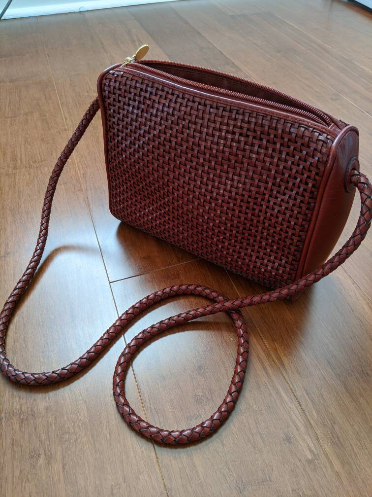 Vintage Medallion Brick Red Woven Leather Crossbody Bag
