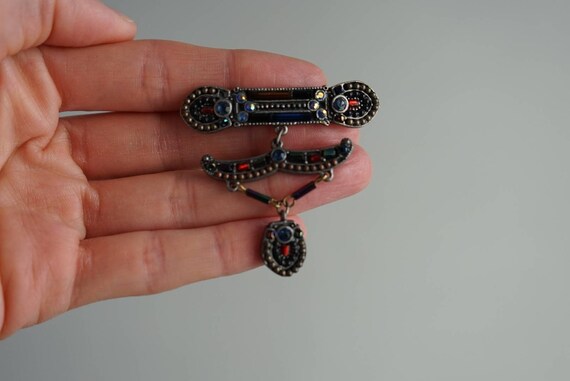 Tiered Design Pewter and Beaded Art Deco Brooch, … - image 2