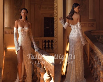 Sparkling Corset Lace Mermaid Wedding Gown with Sweetheart Neckline -Elegant Bridal Dress ,Glamorous Bridal Attire ,Custom Made Wedding Gown
