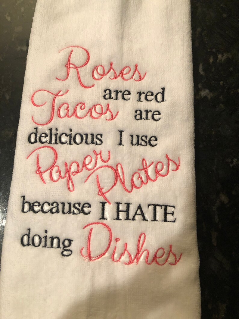 tacos delicious kitchen decorgift roses red hand towel Embroider hate dishes