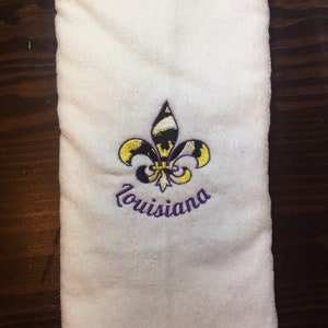 Louisiane, tigre, broderie, serviette de main, fleur de lis, oeil, décor à la maison, cuisine, bain, cadeau, football, ventilateur
