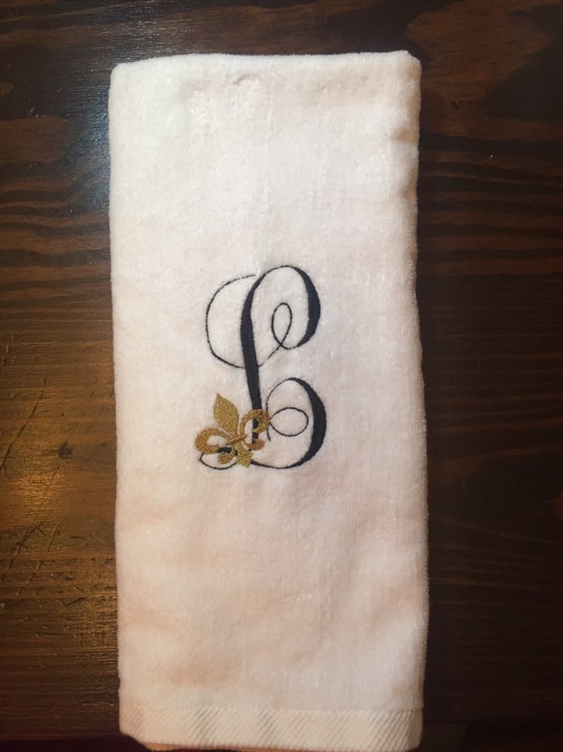 Initial Embroider Hand Towel Paw Fleur De Lis Custom Etsy