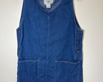 Vintage 90s Denim Jean Jumper Dress Small 100% Cotton Short Dress