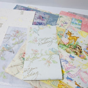 Vintage 90s Gift Wrap and Scrap Paper Lot with some Tissue paper Bundle Wedding Baby Shower ephemera