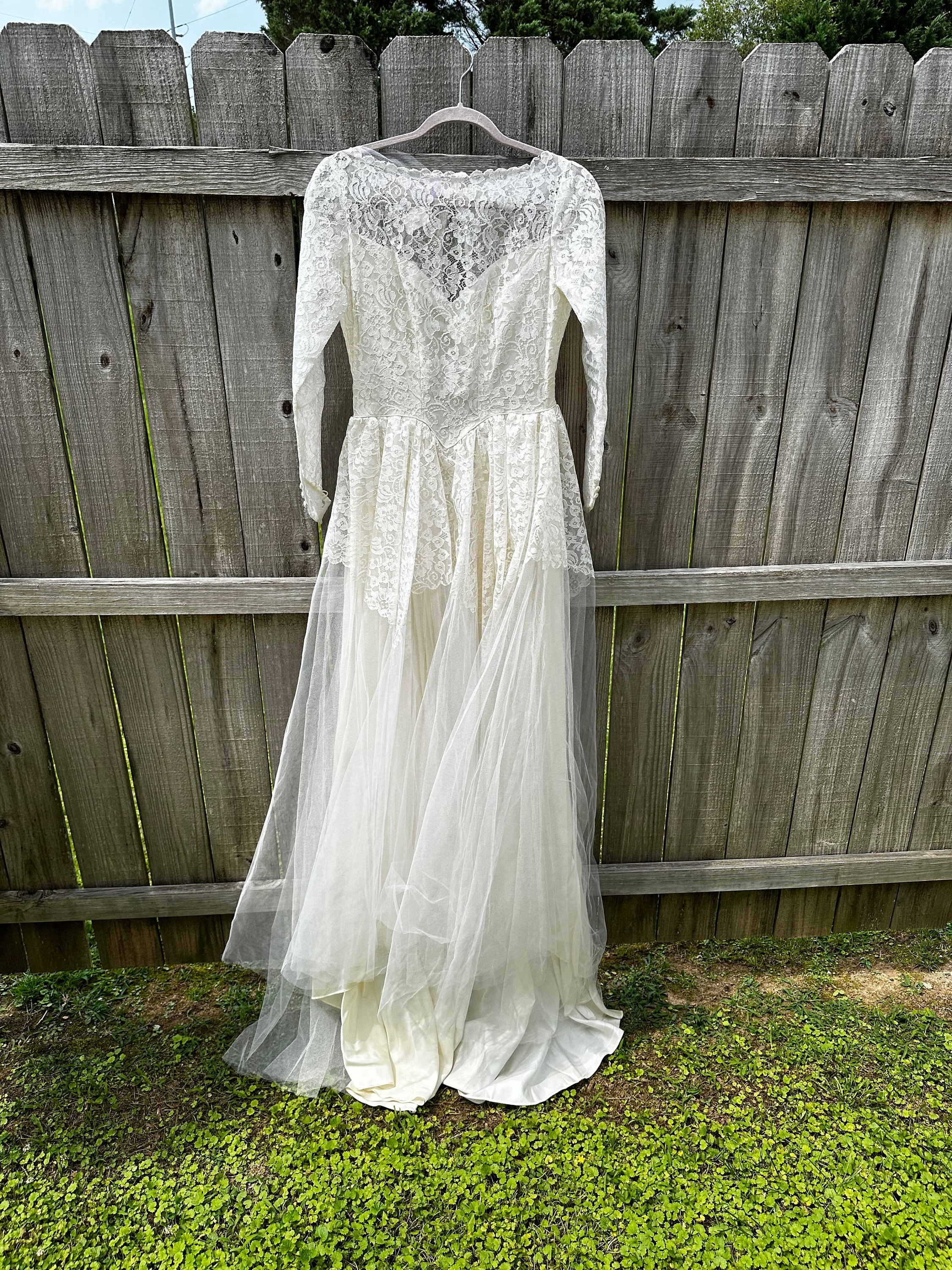 Vestido de Novia Vintage 60s 70s Encaje Manga Larga Vestido de