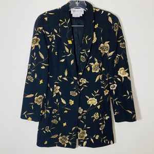 Vintage 100% Silk Worth Blazer Black Gold Jacket Size 2 90s blazer