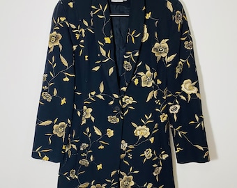 Vintage 100% Silk Worth Blazer Black Gold Jacket Size 2 90s blazer
