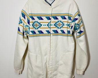 Womens Vintage Southwestern Sweatshirt Jacket Yellowstone National Park Large Western Boho