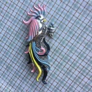 Vintage Cockatiel Pin Parrot Hand Painted Brooch Bird
