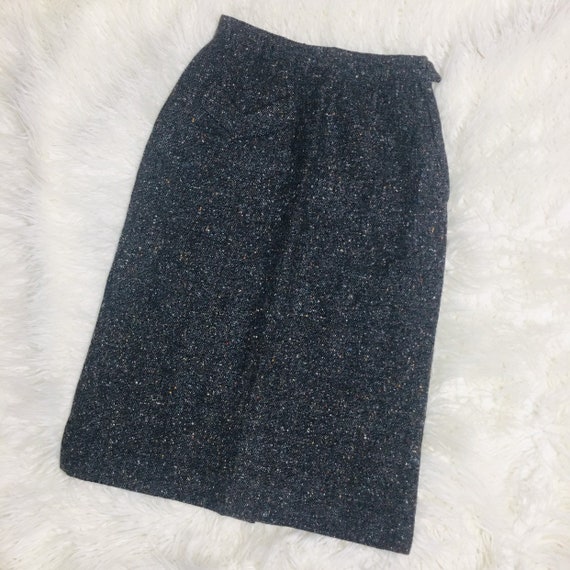 Vintage Wool Tweed Pencil Skirt High Waisted Gray… - image 3