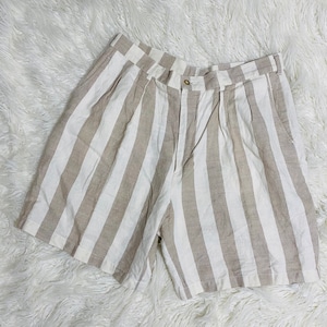 Vintage 90s High Waisted Linen Shorts Size X Large 38” waist Tan Brown Striped Mom Shorts academia